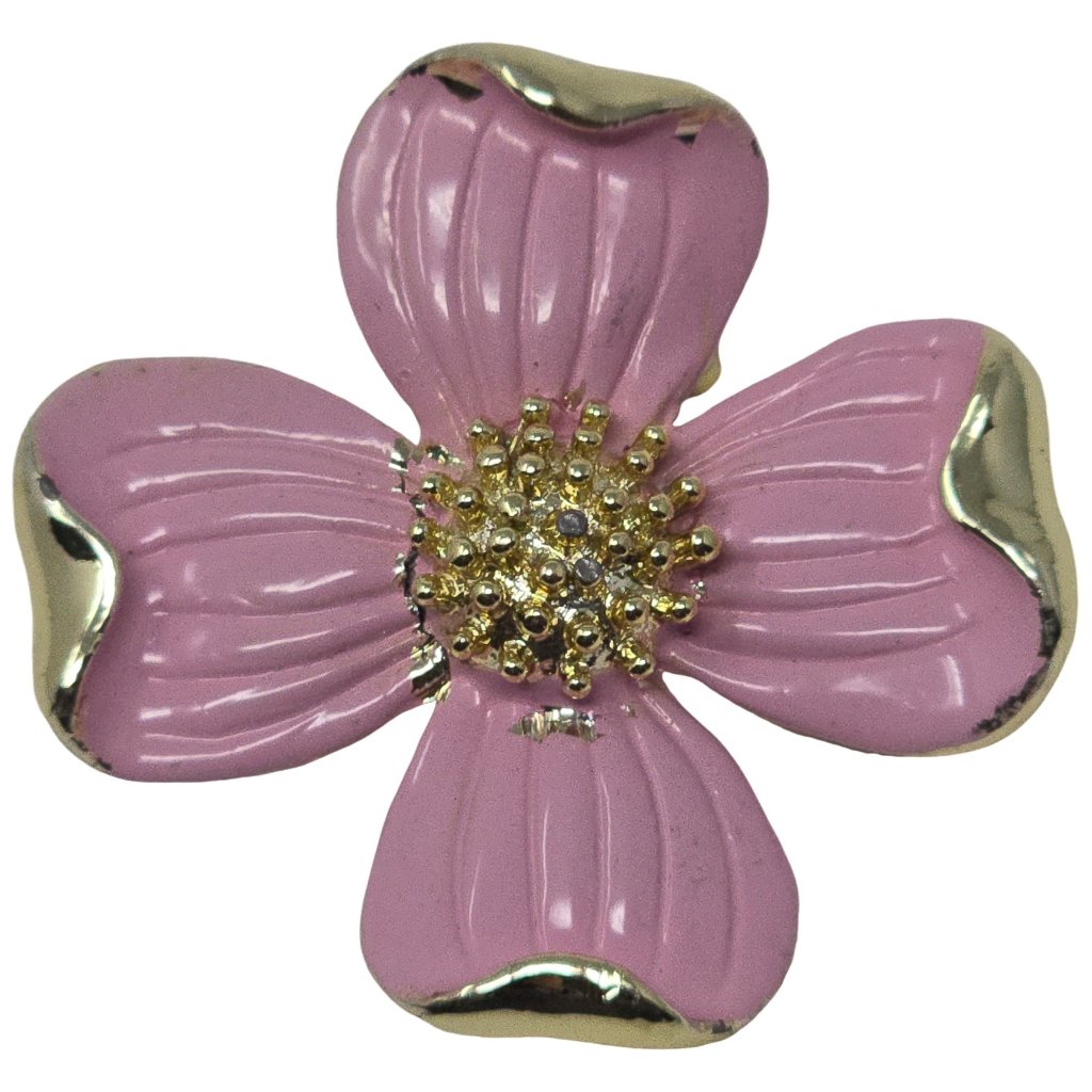 Vintage Gerry's Pink Dogwood Flower Blossom Brooch Gold Tone Enamel Pin